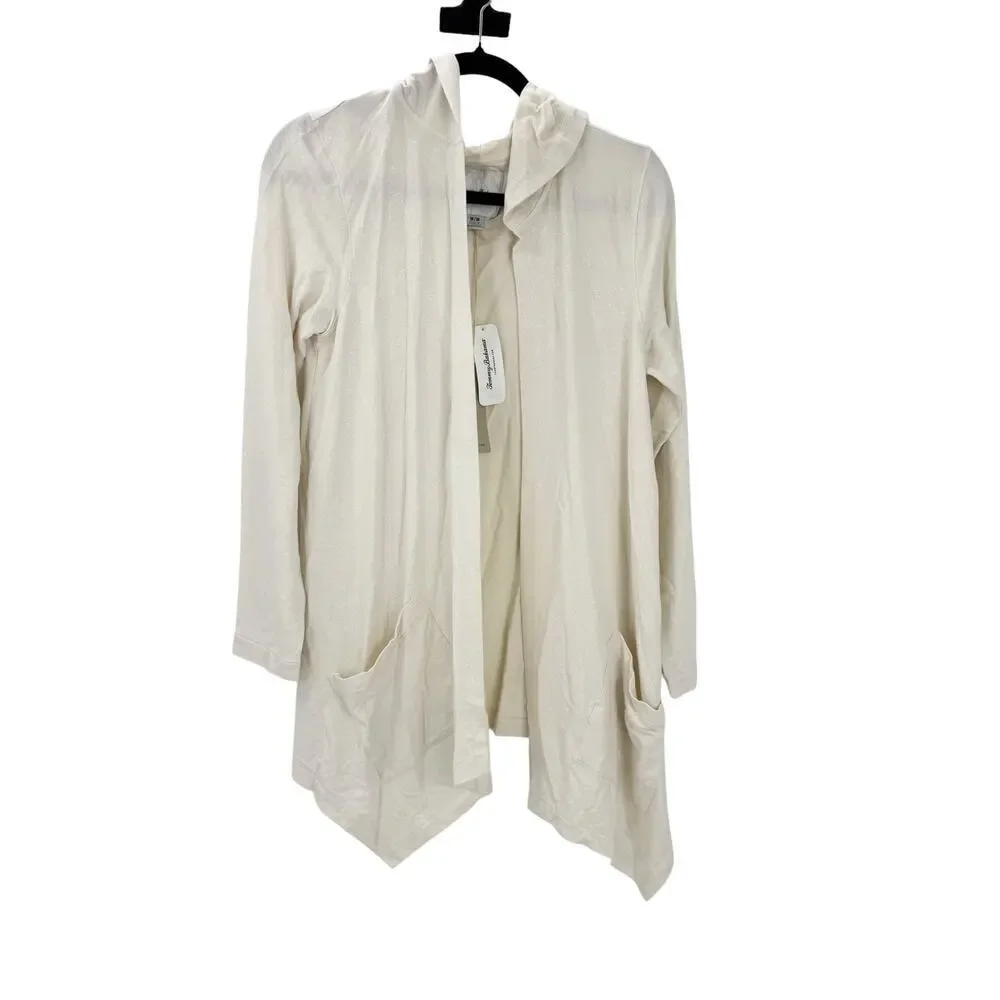 Tommy Bahama Silky Sands Foil Open Shimmer Cardigan Sweater Coconut Size M NWT